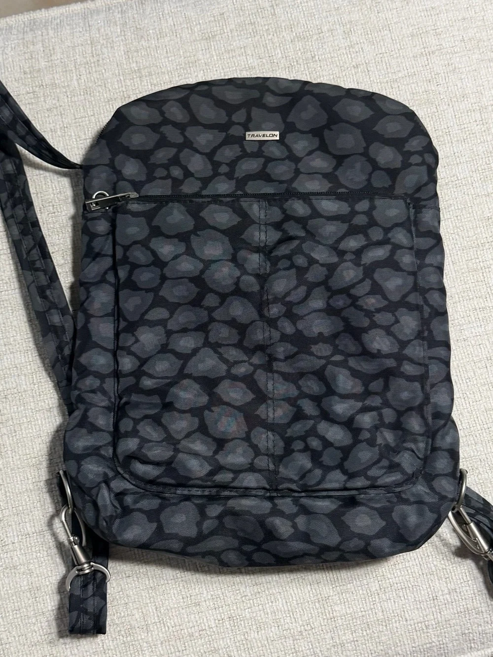 Travelon Black and Gray Leopard-Print Backpack